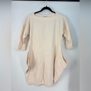 Black Crane Cotton Hobo Lagenlook Wide Pocket Quarter Sleeve Mini Dress